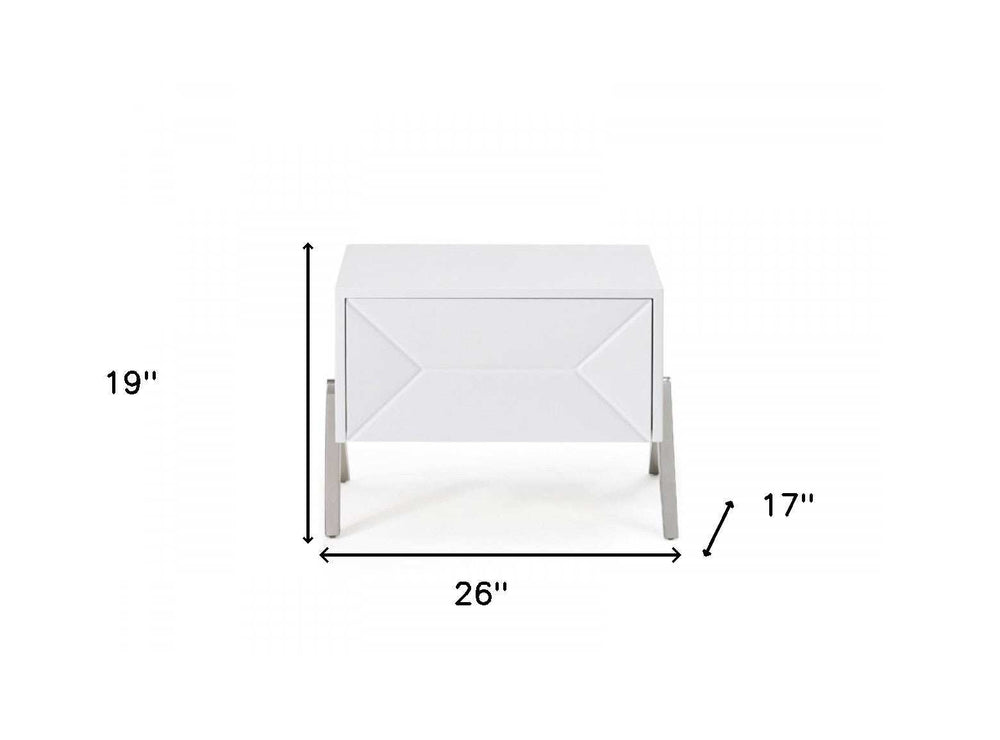 Modern Silky White Nightstand with One Drawer and Steel Legs - Homeroots - Flyclothing LLC
