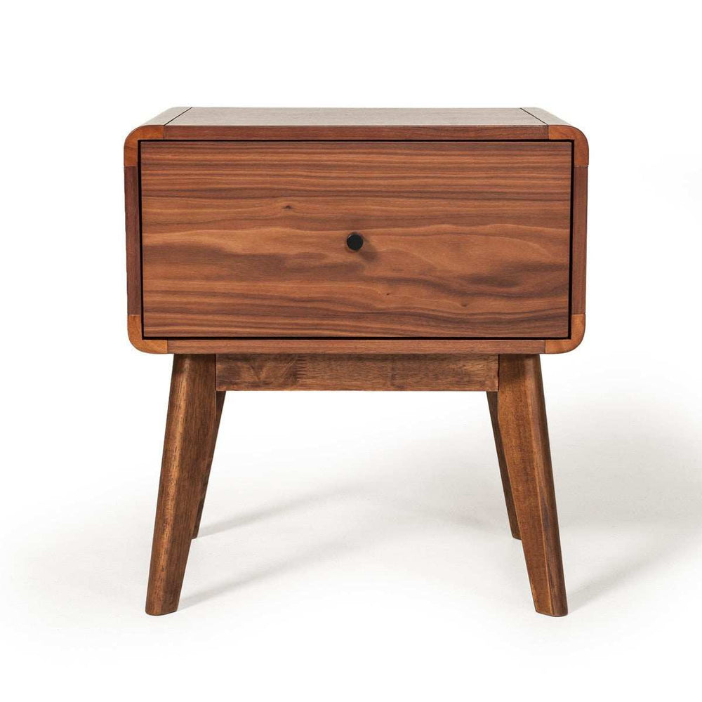 Modern Mid Century Walnut Nightstand with Single Drawer - Homeroots - Flyclothing LLC