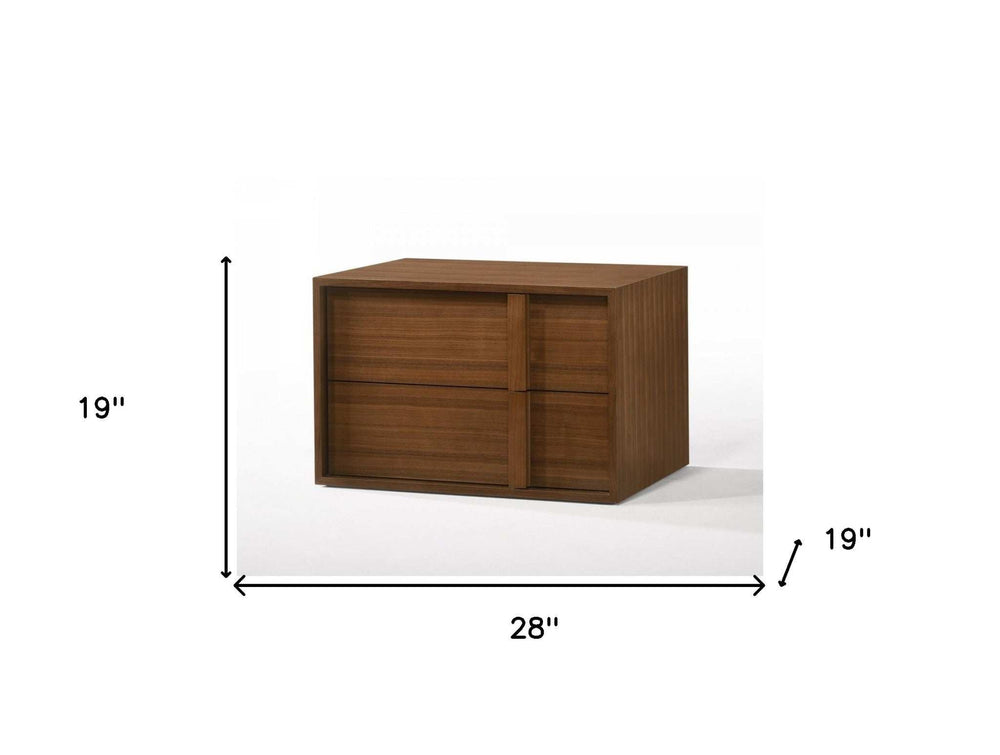 Modern Walnut Nightstand with Two Integrated Drawers - Homeroots - Flyclothing LLC