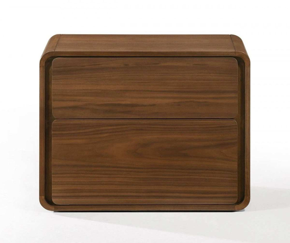 Modern Walnut Brown Nightstand with Two Drawers - Homeroots - Flyclothing LLC
