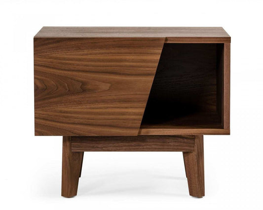 Mid Century Walnut Light Brown Nightstand with One Drawer and One Shelf - Homeroots - Flyclothing LLC