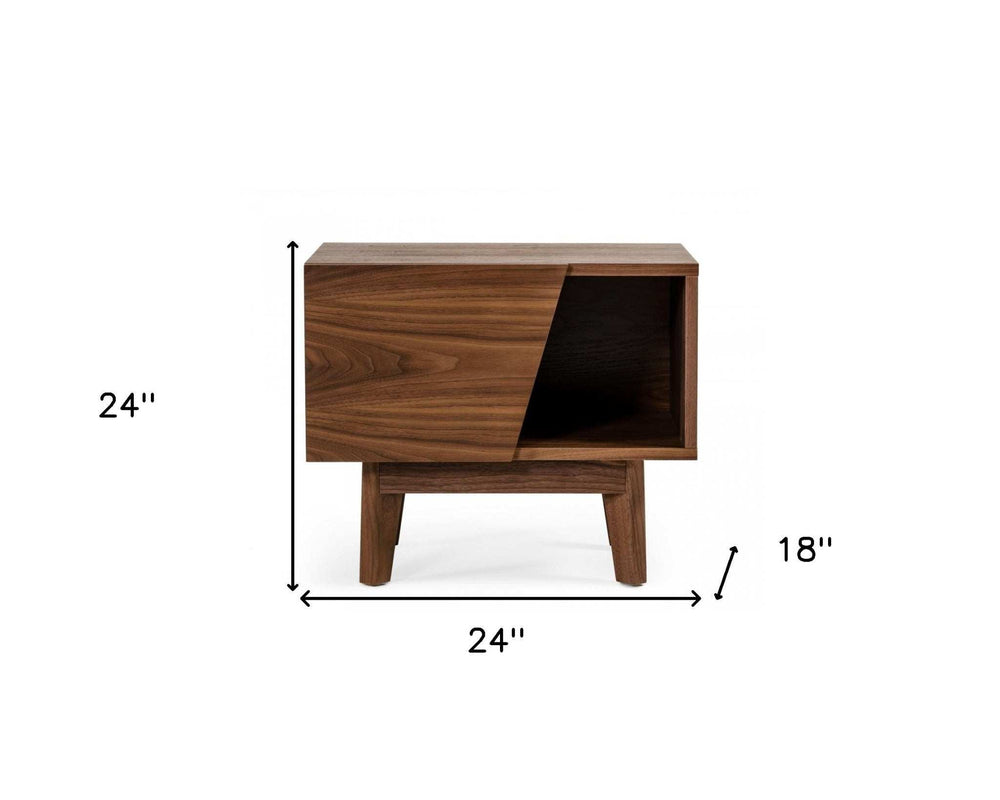Mid Century Walnut Light Brown Nightstand with One Drawer and One Shelf - Homeroots - Flyclothing LLC
