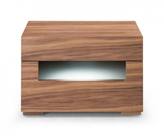 Dazzling contemporary LED Walnut Nightstand with Two Drawers - Homeroots - Flyclothing LLC