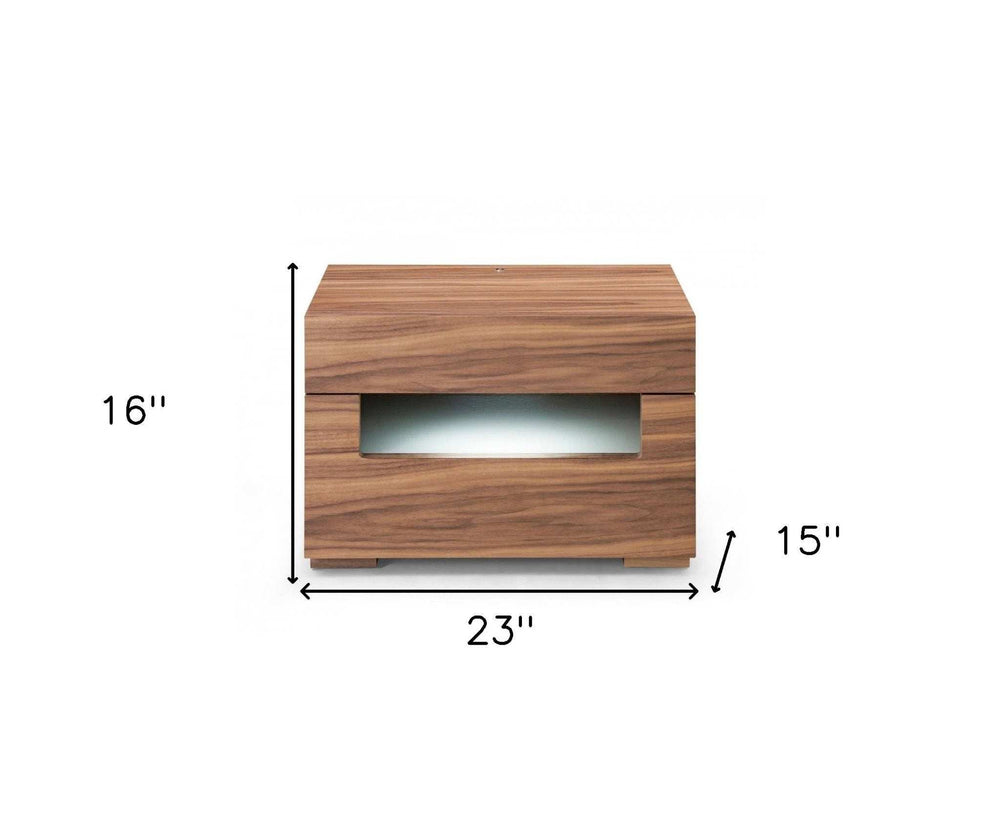Dazzling contemporary LED Walnut Nightstand with Two Drawers - Homeroots - Flyclothing LLC