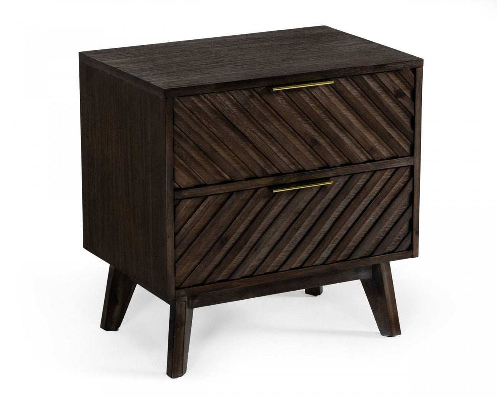 Classic Chevron Dark Brown Nightstand with Two Drawers - Homeroots - Flyclothing LLC