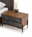 Mid Century Walnut and Gray Faux Marble Two Drawer Nightstand - Homeroots - Flyclothing LLC