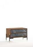 Mid Century Walnut and Gray Faux Marble Two Drawer Nightstand - Homeroots - Flyclothing LLC