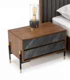 Mid Century Walnut and Gray Faux Marble Two Drawer Nightstand - Homeroots - Flyclothing LLC