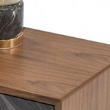 Mid Century Walnut and Gray Faux Marble Two Drawer Nightstand - Homeroots - Flyclothing LLC