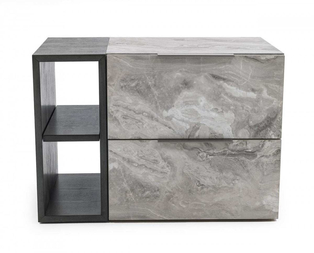 Contempo Gray Faux Marble and Gray Two Drawer Nightstand - Homeroots - Flyclothing LLC
