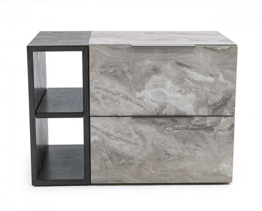 Contempo Gray Faux Marble and Gray Two Drawer Nightstand - Homeroots - Flyclothing LLC