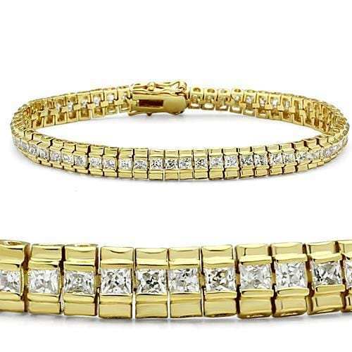 47303 - Gold Brass Bracelet with AAA Grade CZ in Clear - Alamode - Flyclothing LLC