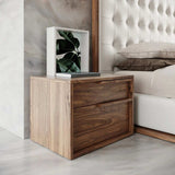 Modern Light Brown Walnut Nightstand with Two drawers - Homeroots - Flyclothing LLC