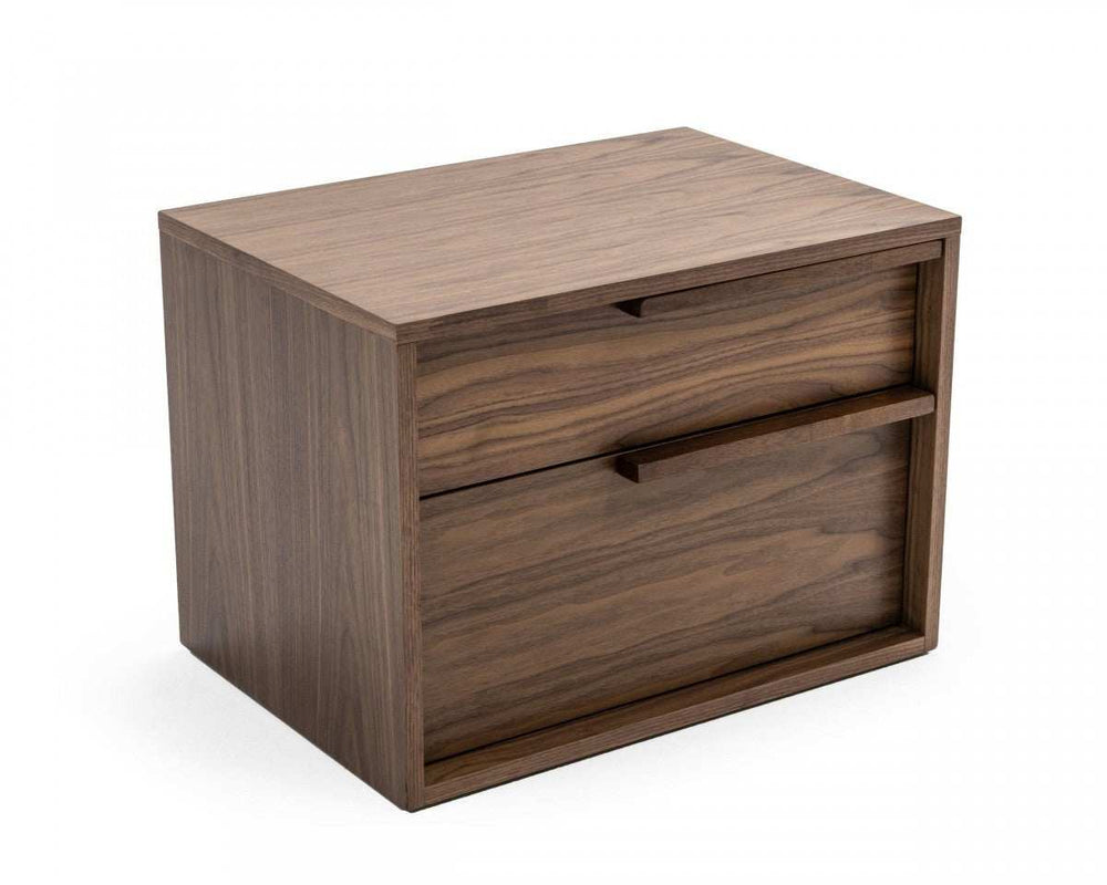 Modern Light Brown Walnut Nightstand with Two drawers - Homeroots - Flyclothing LLC