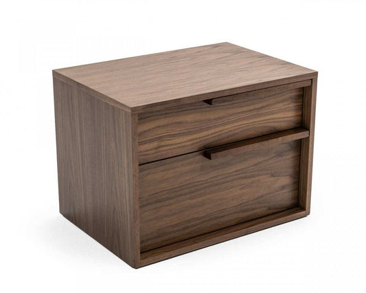 Modern Light Brown Walnut Nightstand with Two drawers - Homeroots - Flyclothing LLC