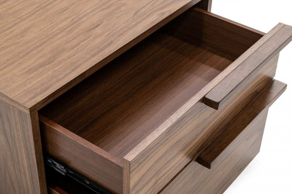 Modern Light Brown Walnut Nightstand with Two drawers - Homeroots - Flyclothing LLC