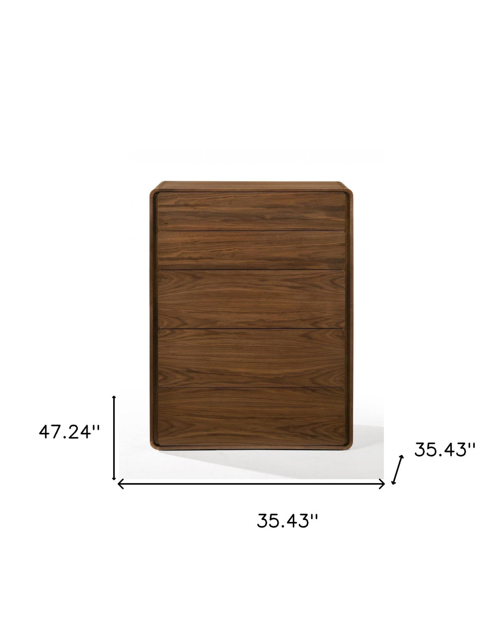 35" Walnut Solid Wood Five Drawer Chest - Homeroots - Flyclothing LLC