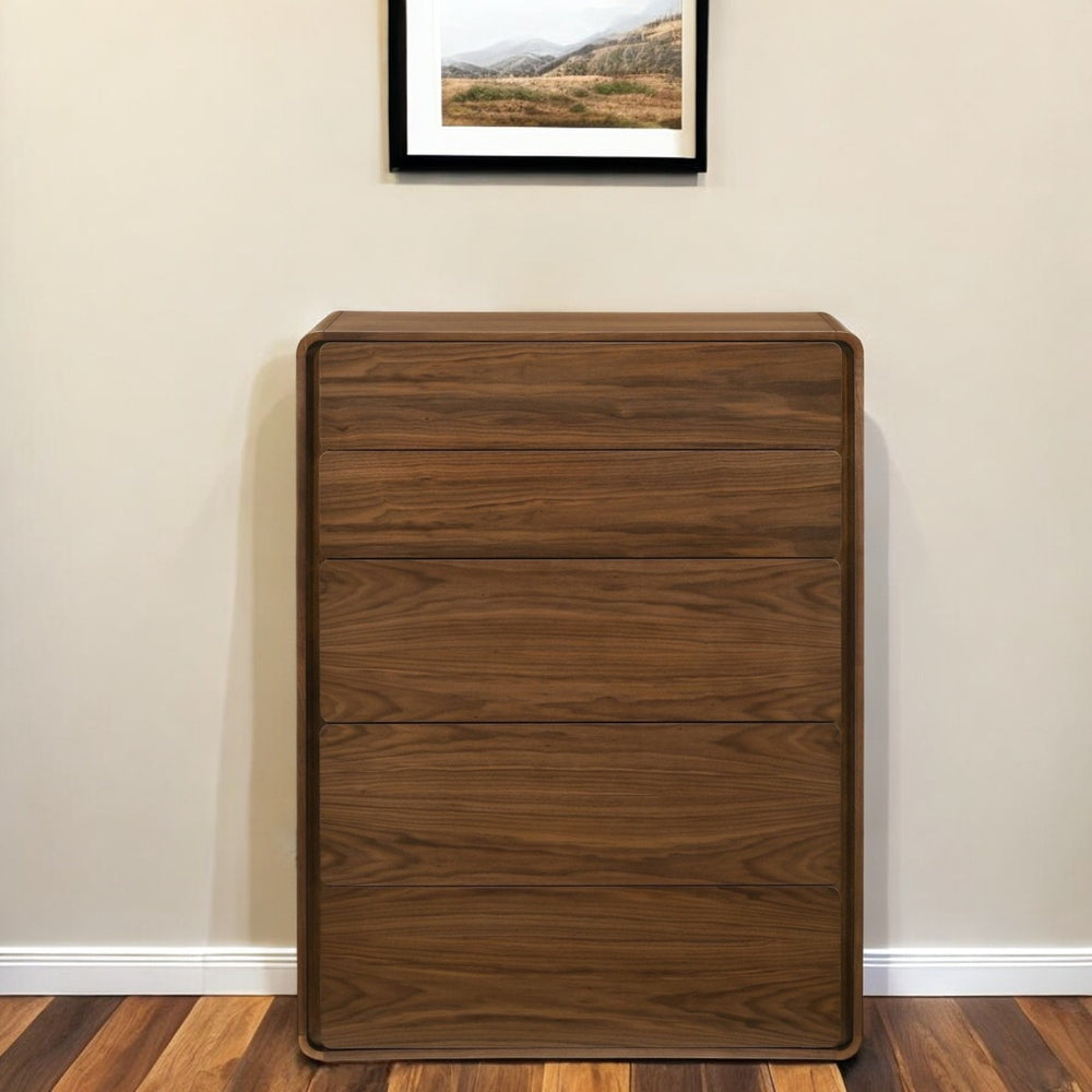 35" Walnut Solid Wood Five Drawer Chest - Homeroots - Flyclothing LLC
