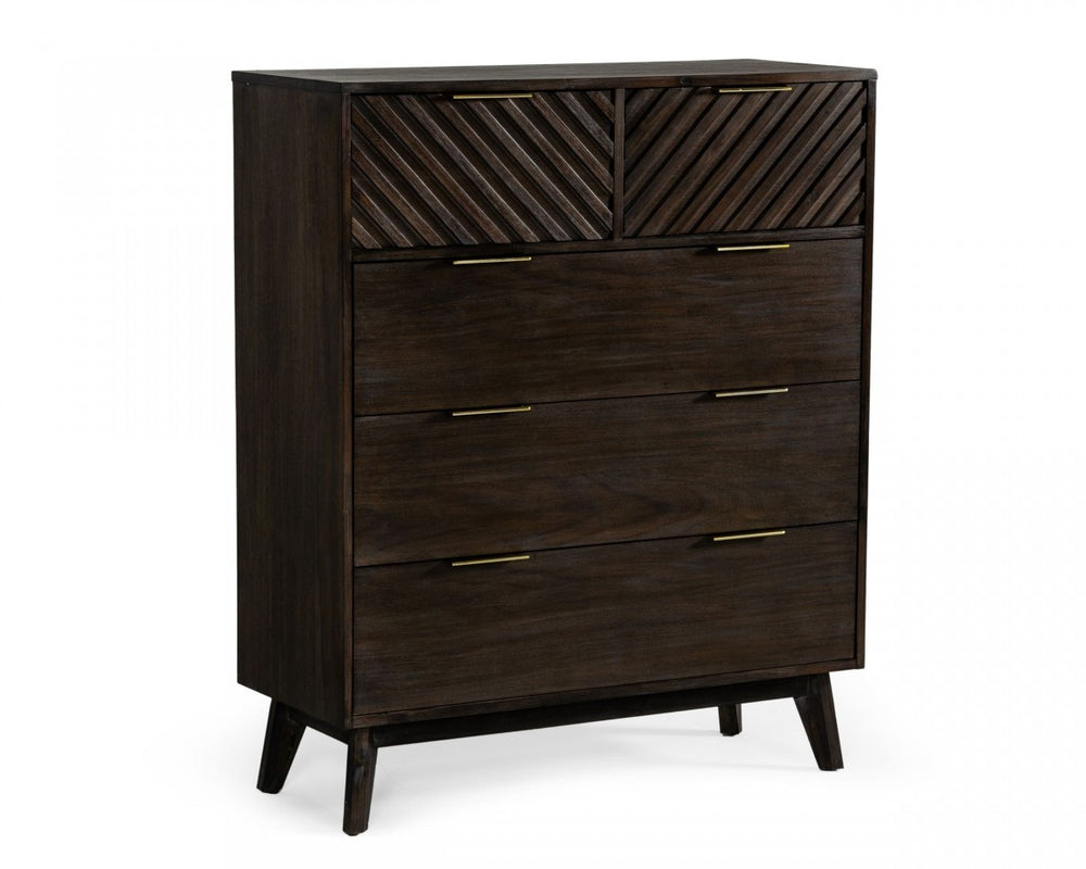 39" Dark Acacia Solid Wood Five Drawer Dresser - Homeroots - Flyclothing LLC
