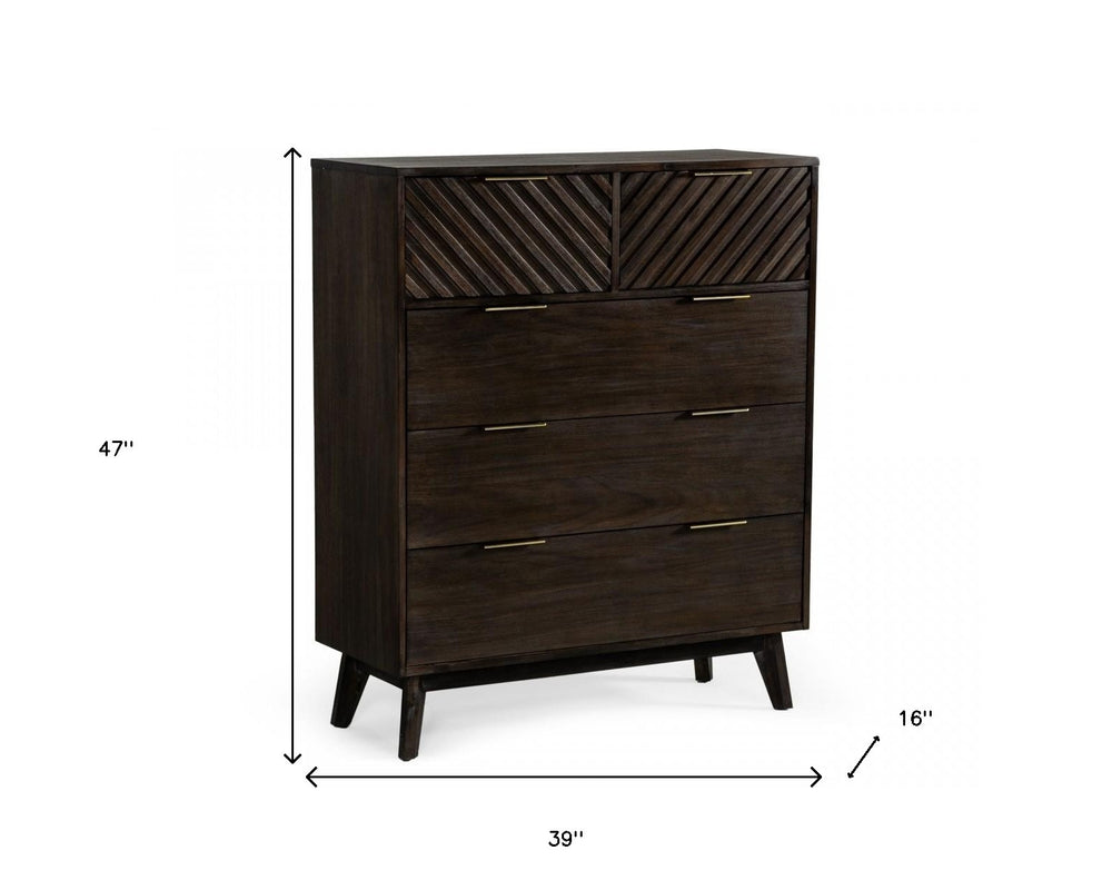 39" Dark Acacia Solid Wood Five Drawer Dresser - Homeroots - Flyclothing LLC