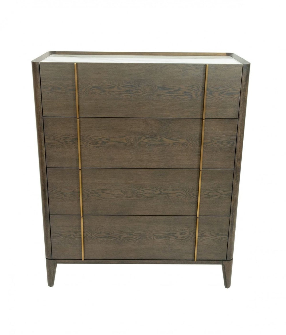 39" Dark Brown and gold Solid Wood Four Drawer Dresser - Homeroots - Flyclothing LLC