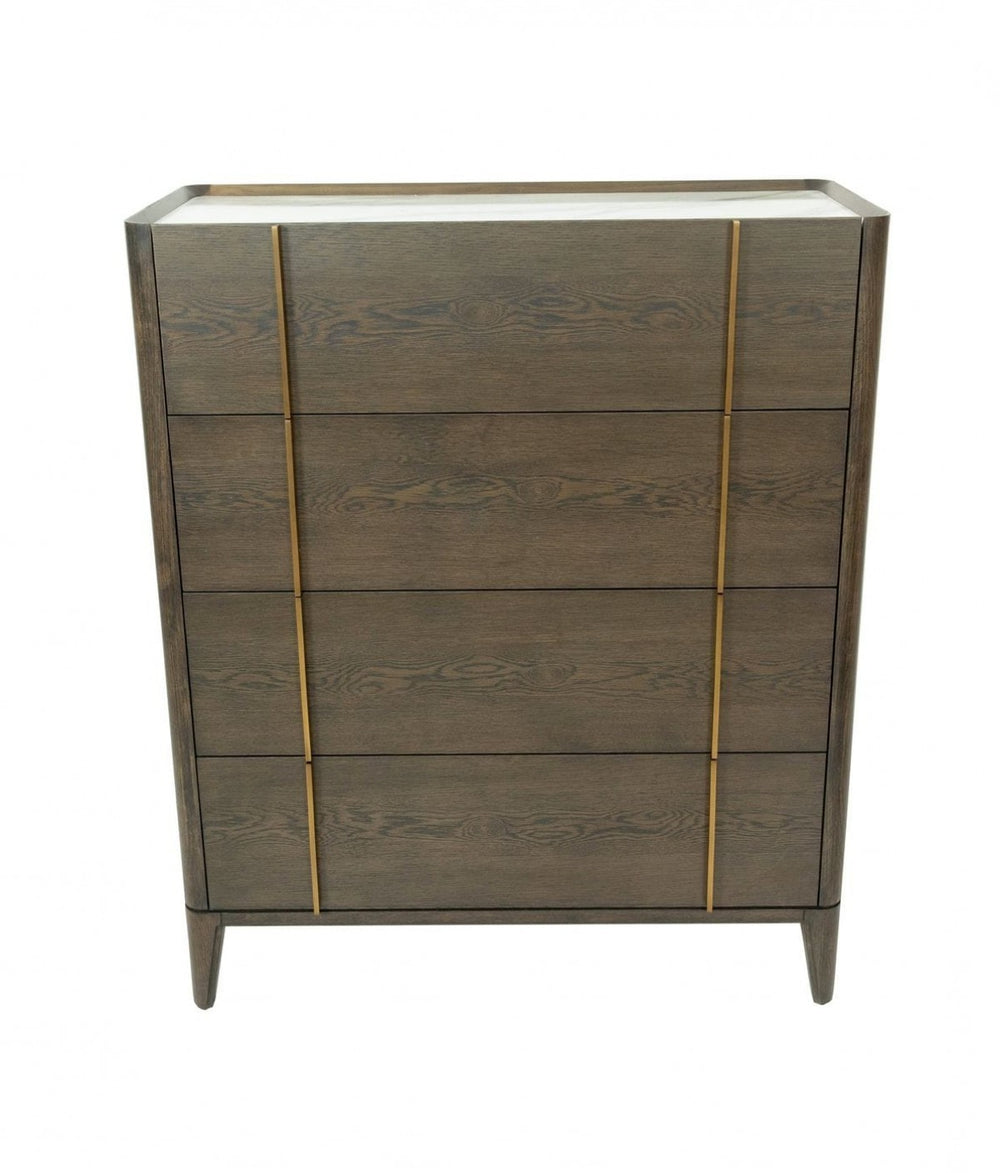 39" Dark Brown and gold Solid Wood Four Drawer Dresser - Homeroots - Flyclothing LLC