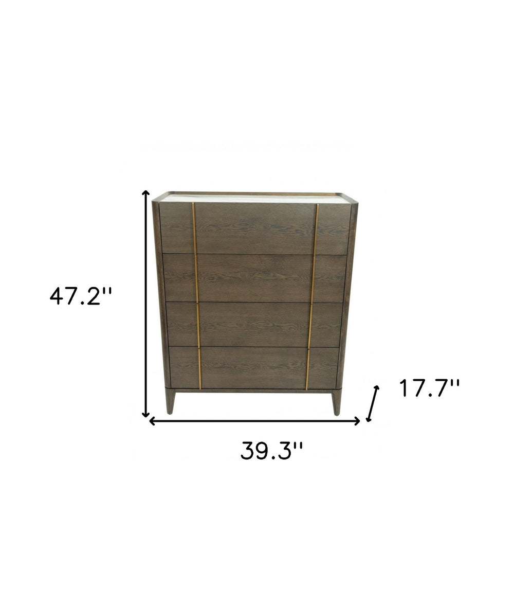 39" Dark Brown and gold Solid Wood Four Drawer Dresser - Homeroots - Flyclothing LLC