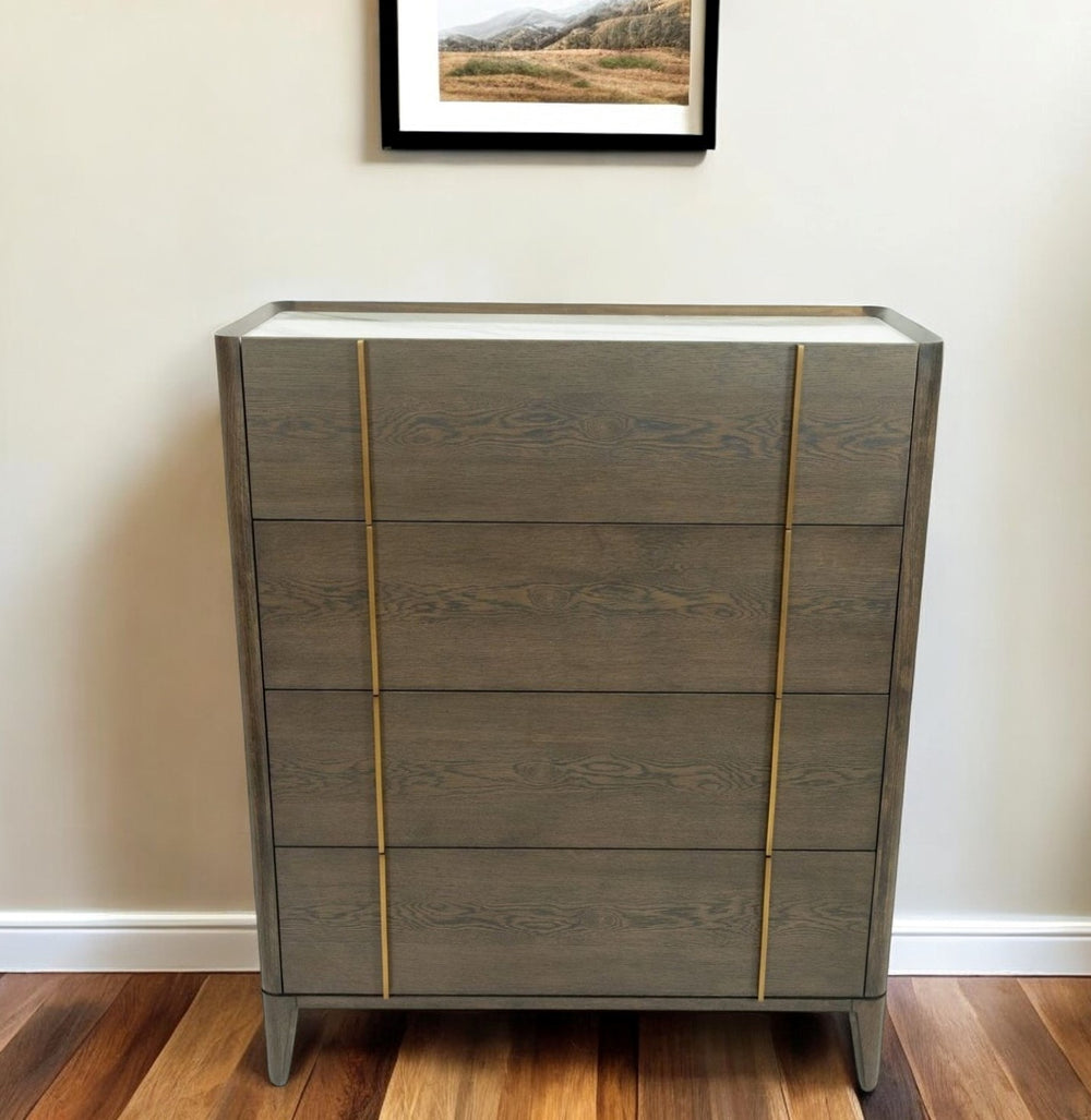 39" Dark Brown and gold Solid Wood Four Drawer Dresser - Homeroots - Flyclothing LLC