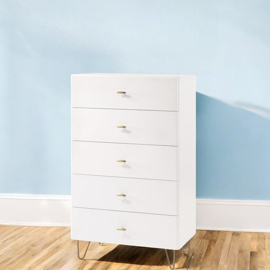 30" White Manufactured Wood Five Drawer Chest - Homeroots