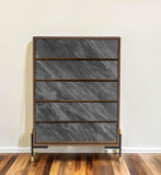30" Walnut And Grey Manufactured Wood Five Drawer Chest - Homeroots - Flyclothing LLC