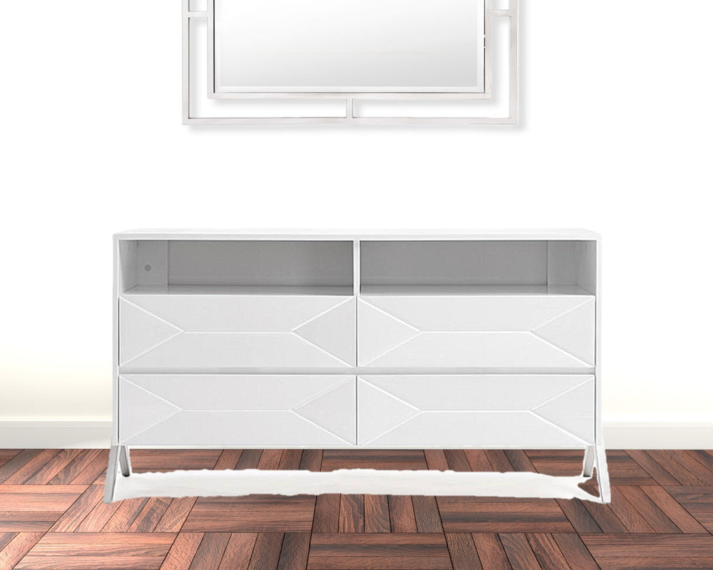 61" White Manufactured Wood Four Drawer Double Dresser - Homeroots - Flyclothing LLC
