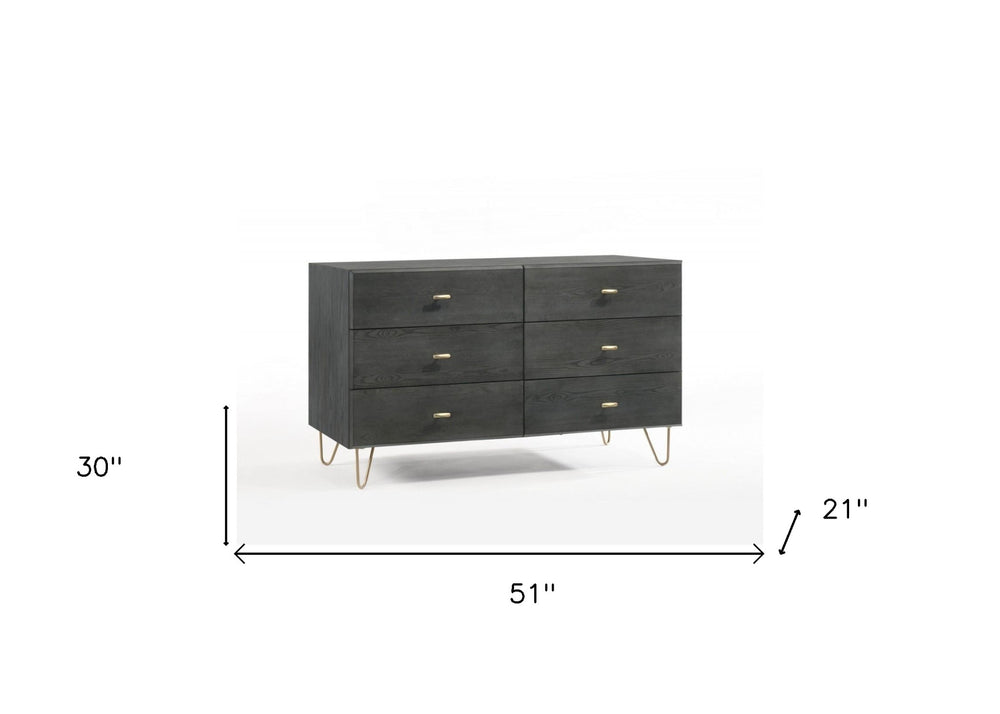 51" Grey Manufactured Wood Six Drawer Double Dresser - Homeroots - Flyclothing LLC