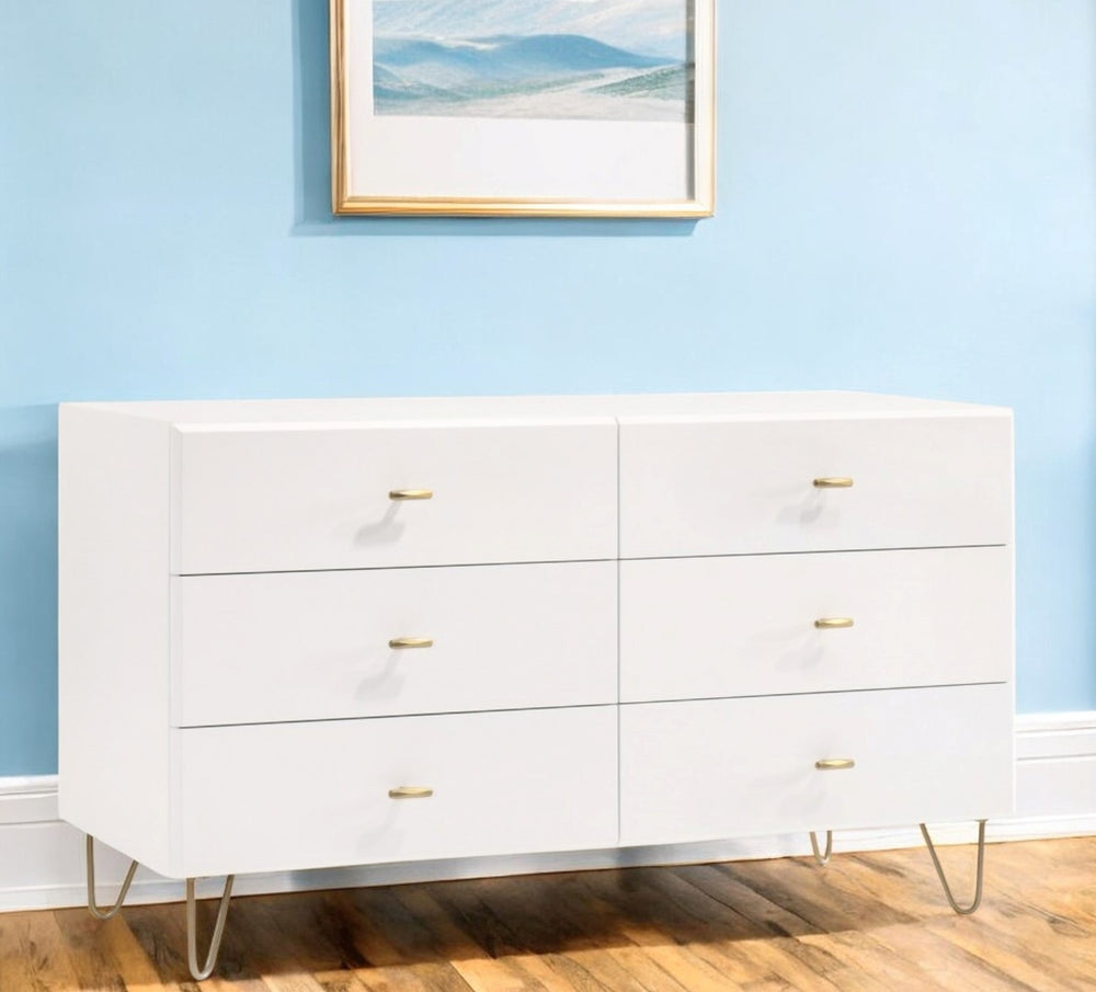 51" White Manufactured Wood Six Drawer Double Dresser - Homeroots - Flyclothing LLC