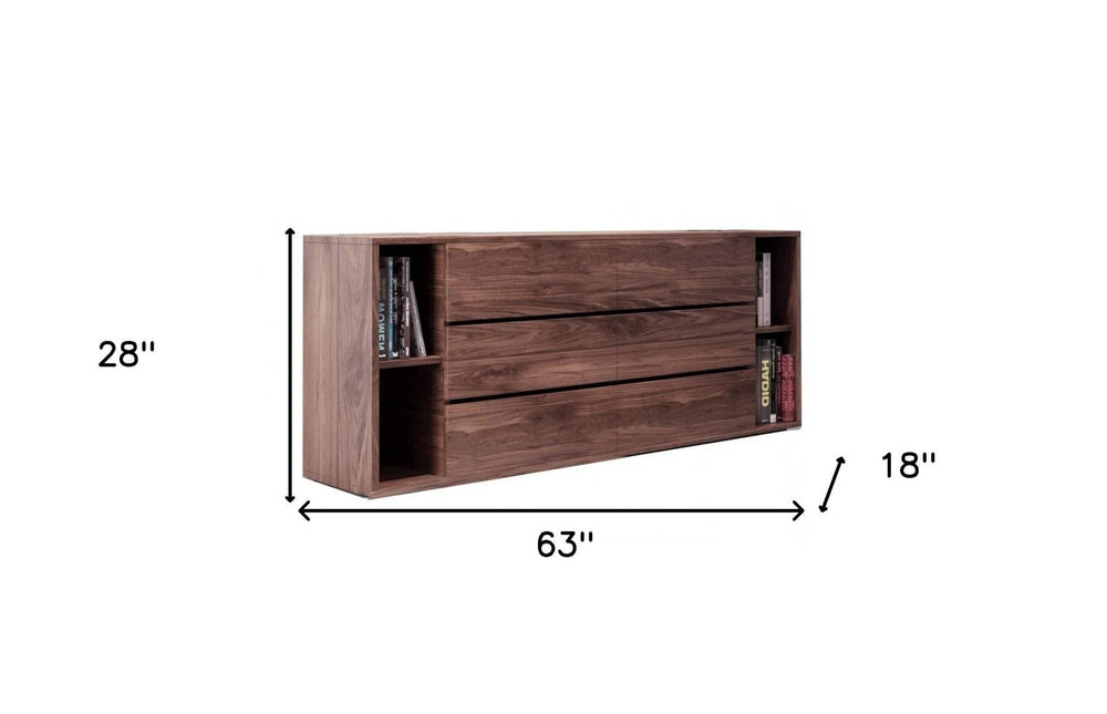 63" Walnut Solid Wood Six Drawer Double Dresser - Homeroots - Flyclothing LLC