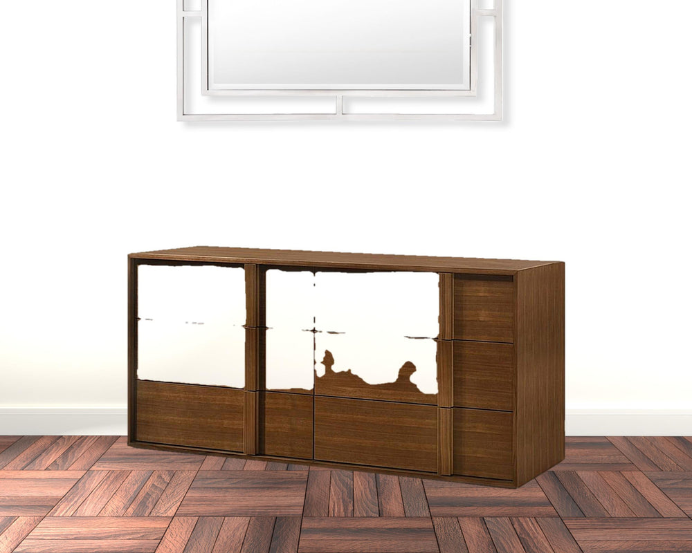 65" Walnut Solid Wood Six Drawer Double Dresser - Homeroots - Flyclothing LLC