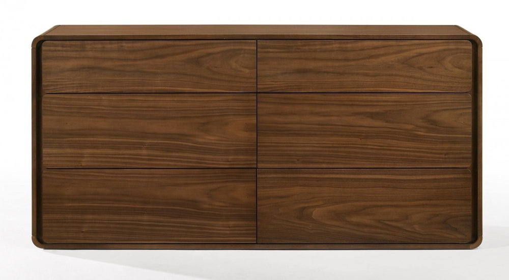 59" Walnut Solid Wood Six Drawer Double Dresser - Homeroots - Flyclothing LLC