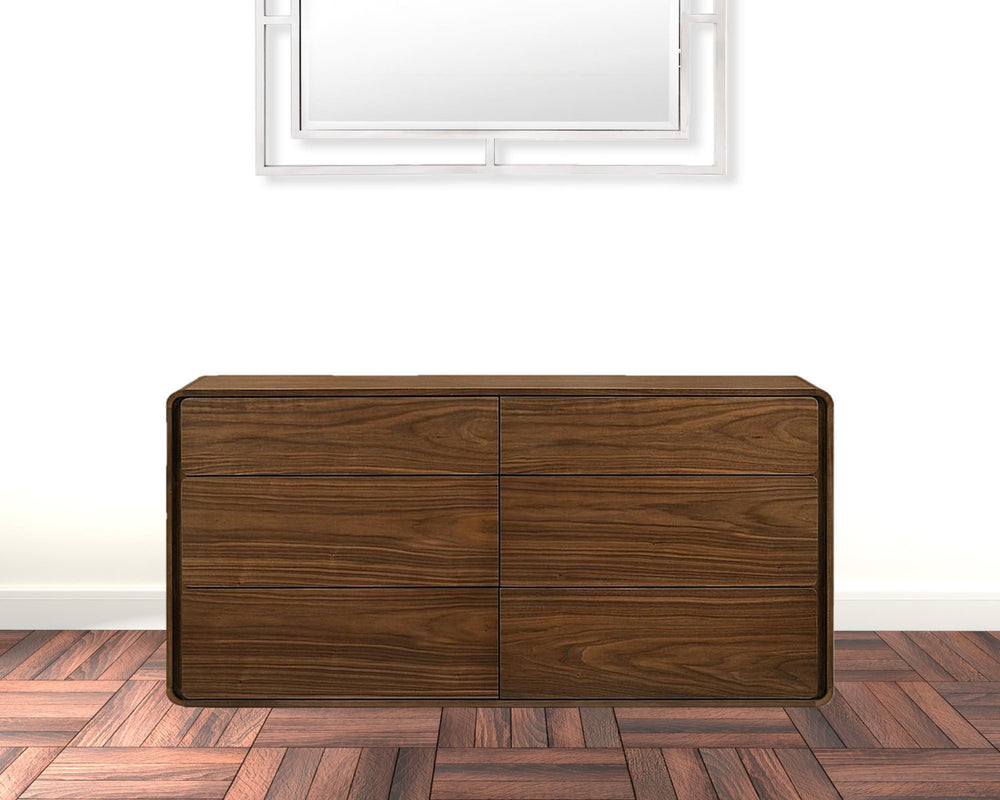 59" Walnut Solid Wood Six Drawer Double Dresser - Homeroots - Flyclothing LLC