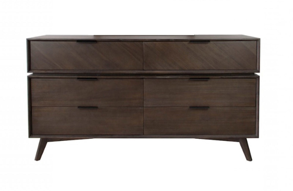65" Acacia Solid Wood Six Drawer Double Dresser - Homeroots - Flyclothing LLC