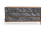 63" Walnut And Grey Faux Marble Wood Six Drawer Double Dresser - Homeroots - Flyclothing LLC