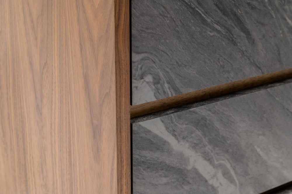 63" Walnut And Grey Faux Marble Wood Six Drawer Double Dresser - Homeroots - Flyclothing LLC