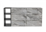 63" Grey Faux Marble and Black Wood Six Drawer Double Dresser - Homeroots - Flyclothing LLC