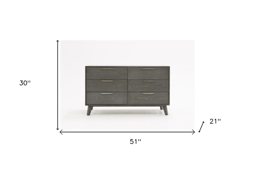 51" Grey Wash Solid Wood Six Drawer Double Dresser - Homeroots - Flyclothing LLC