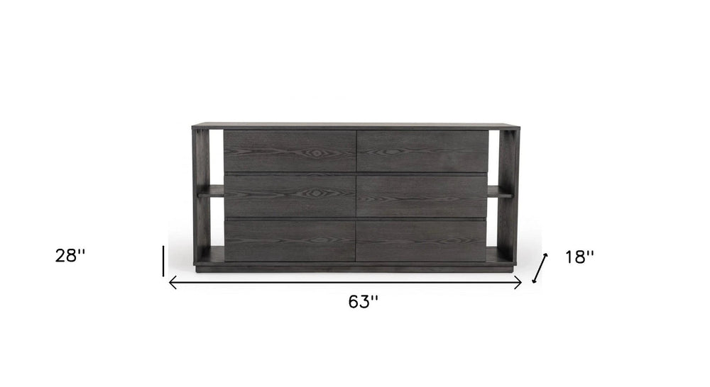 63" Grey Solid Wood Six Drawer Double Dresser - Homeroots