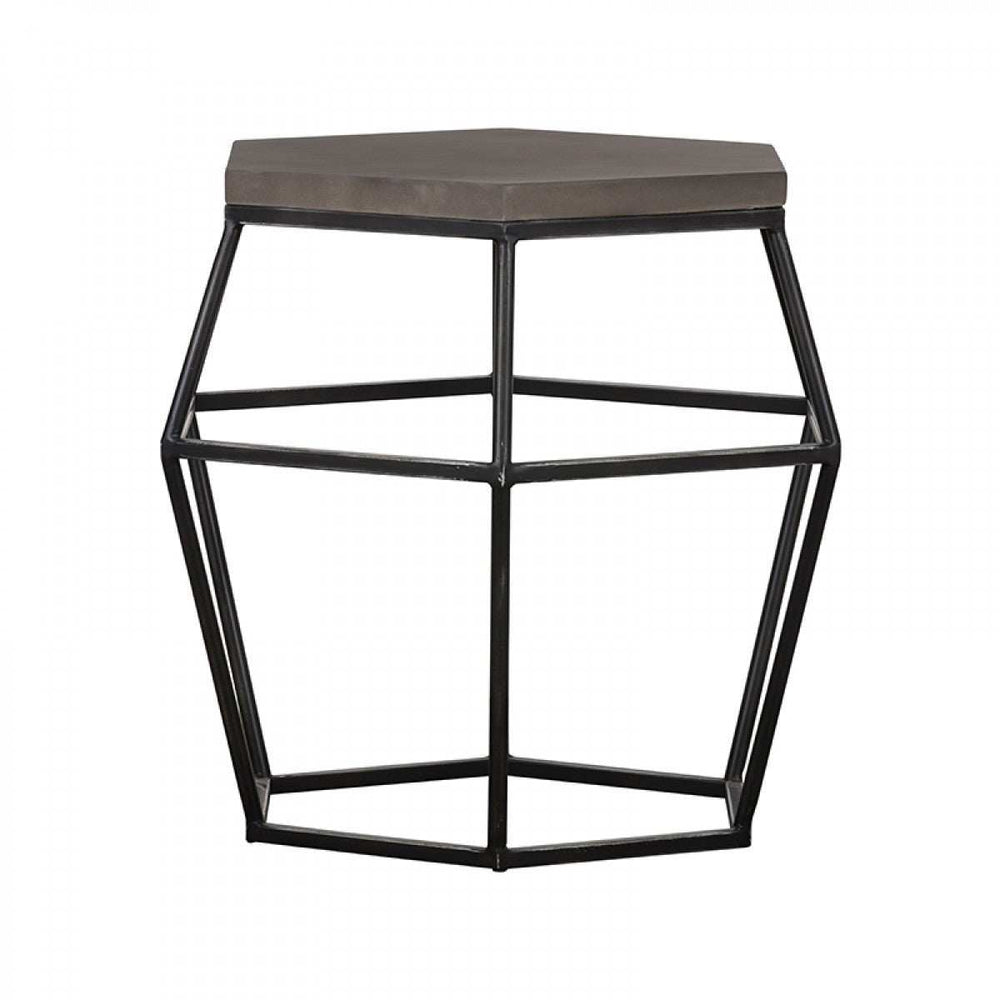 Modern Gray Concrete and Black Metal Hexagonal End Table - Homeroots - Flyclothing LLC