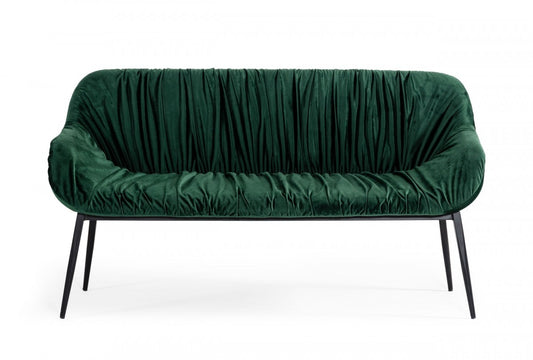 56" Green and Black Upholstered Velvet Dining Bench - Homeroots