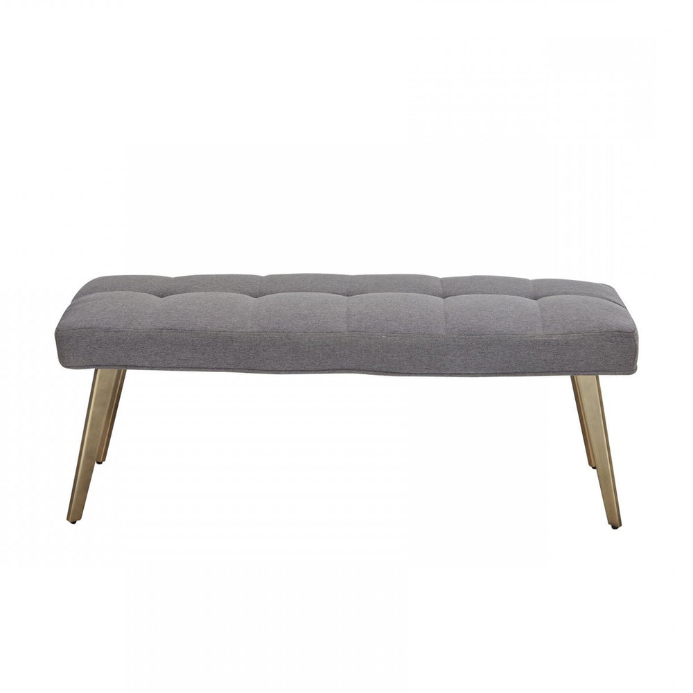 47" Gray and Antiqued Brass Upholstered Linen Blend Dining Bench - Homeroots - Flyclothing LLC