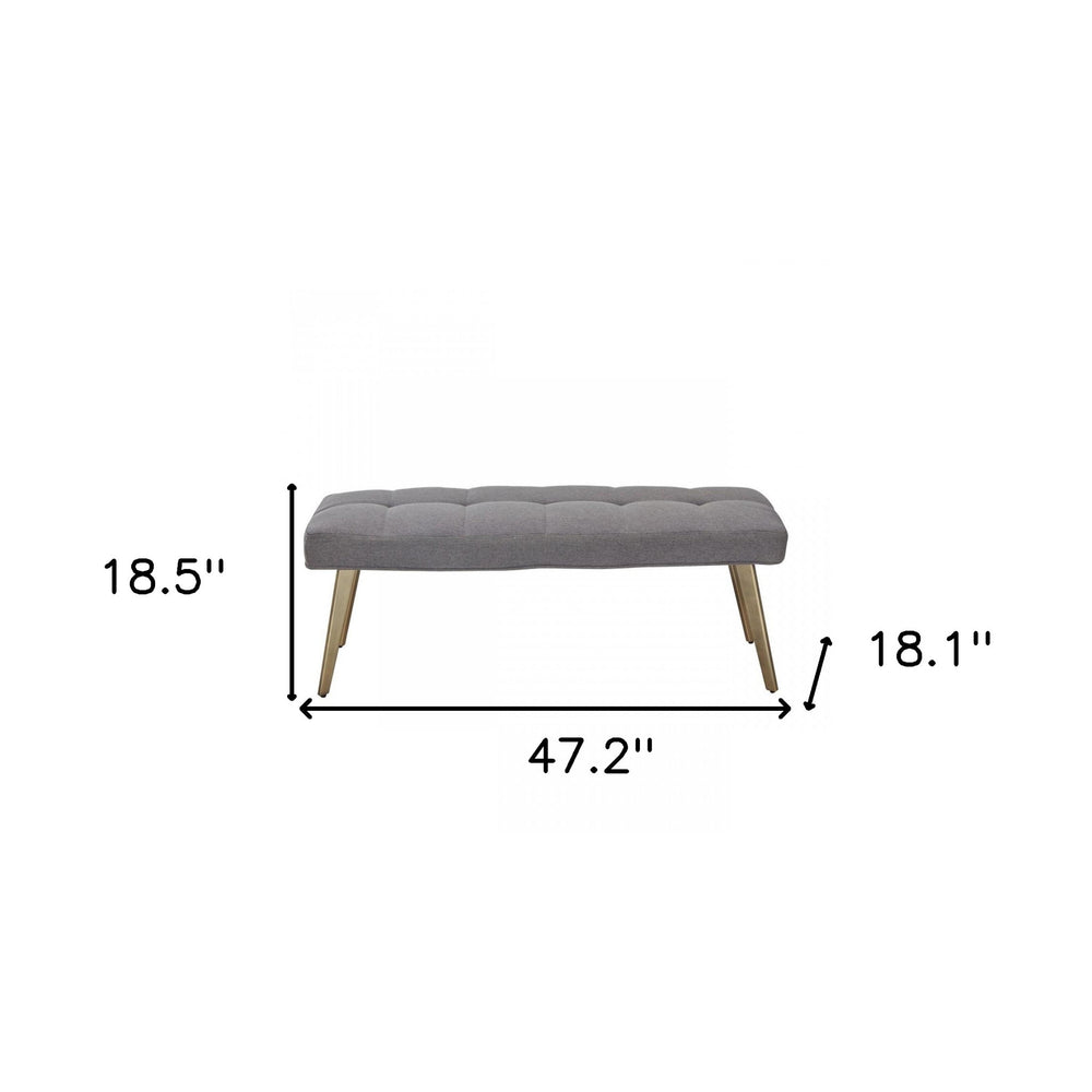 47" Gray and Antiqued Brass Upholstered Linen Blend Dining Bench - Homeroots - Flyclothing LLC