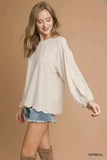 Umgee Linen Scallop Hem Long Sleeve Blouse - Trendsi - Flyclothing LLC