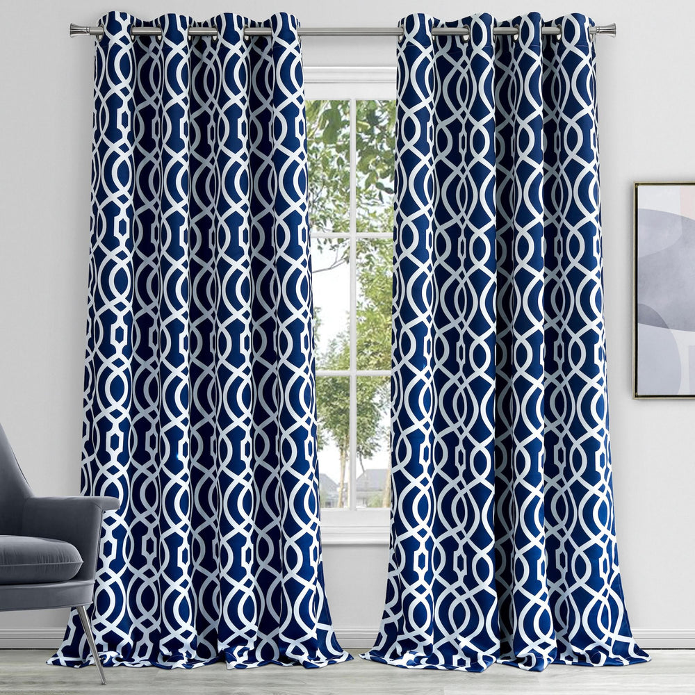 84" Navy Blue Trellis Black Out Window Curtain Panel - Homeroots - Flyclothing LLC