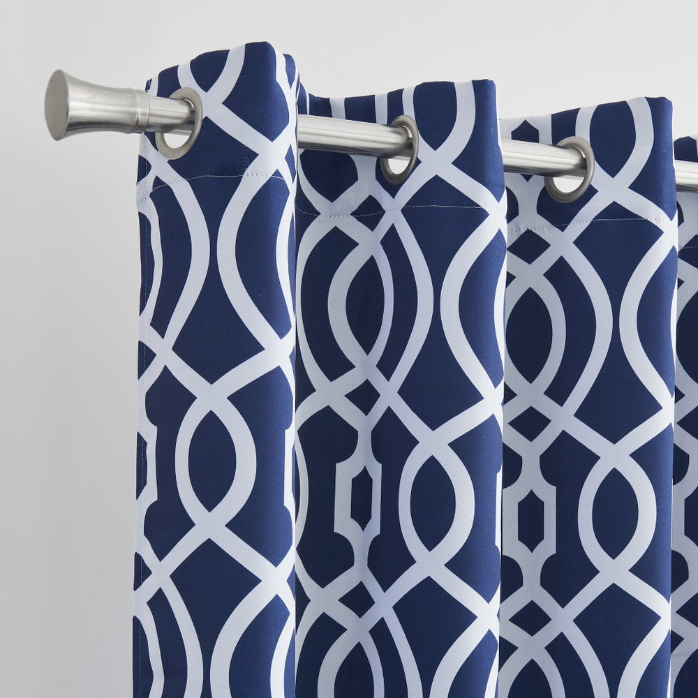 84" Navy Blue Trellis Black Out Window Curtain Panel - Homeroots - Flyclothing LLC